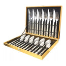 Kit Talheres Faqueiro 24 Peças em Inox com Dourado