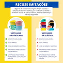 Jogo 6 Xícaras Coloridas de Porcelana com Pires de Madeira