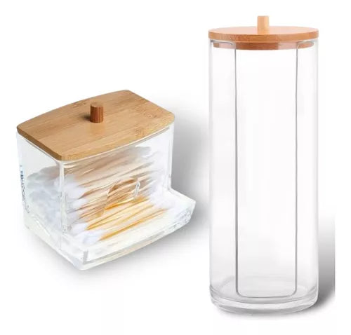 Kit Organizador de Acrílico com Tampa de Bambu