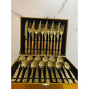 Kit Talheres Faqueiro 24 Peças em Inox com Dourado