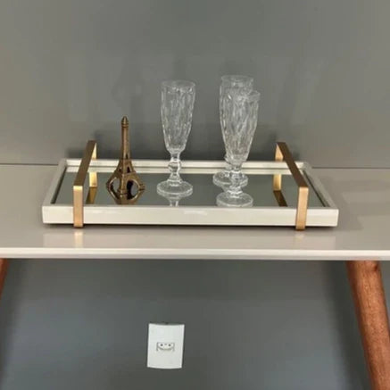 Bandeja Espelhada Off White Laqueada com Alças