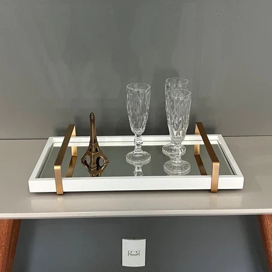 Bandeja Espelhada Off White Laqueada com Alças
