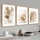 Kit 3 Quadros Decorativos Folhagem Dourada Gold