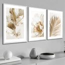 Kit 3 Quadros Decorativos Folhagem Dourada Gold