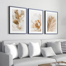 Kit 3 Quadros Decorativos Folhagem Dourada Gold