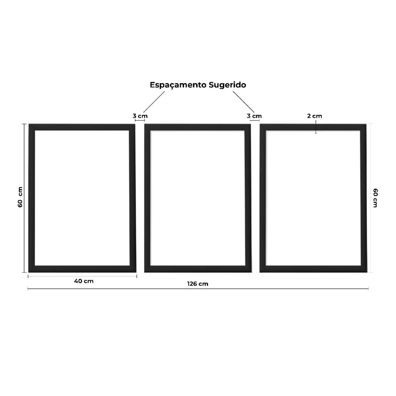 Kit 3 Quadros Decorativos Folhagem Dourada Gold