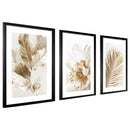 Kit 3 Quadros Decorativos Folhagem Dourada Gold