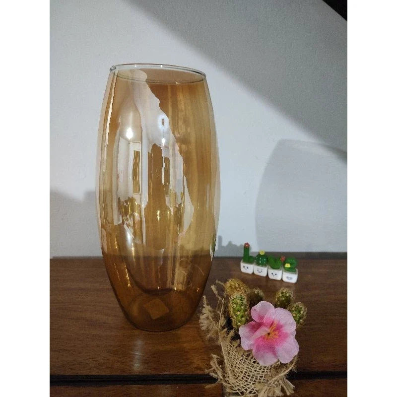 Vaso Boleado de Vidro Âmbar 30cm