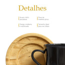 Jogo 6 Xícaras Coloridas de Porcelana com Pires de Madeira