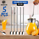 Kit 5 Peças Colher Bailarina de Suco em Inox 30cm Linha Premium