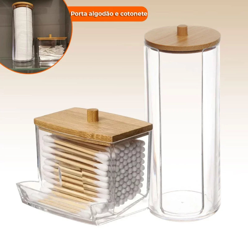 Kit Organizador de Acrílico com Tampa de Bambu