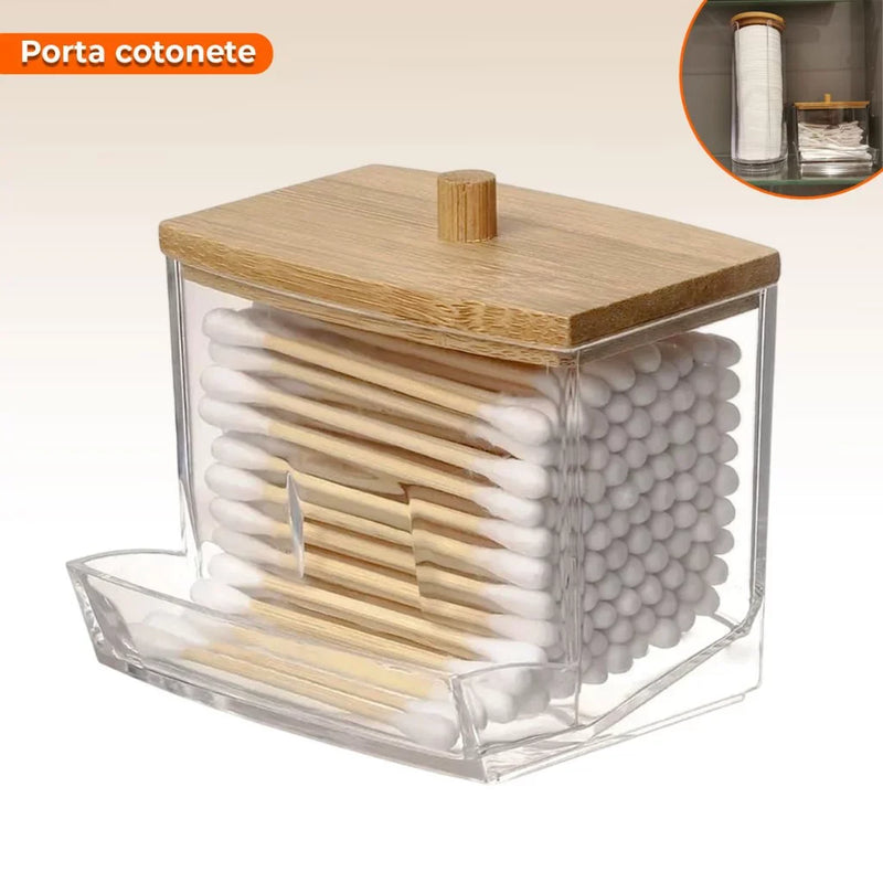 Kit Organizador de Acrílico com Tampa de Bambu