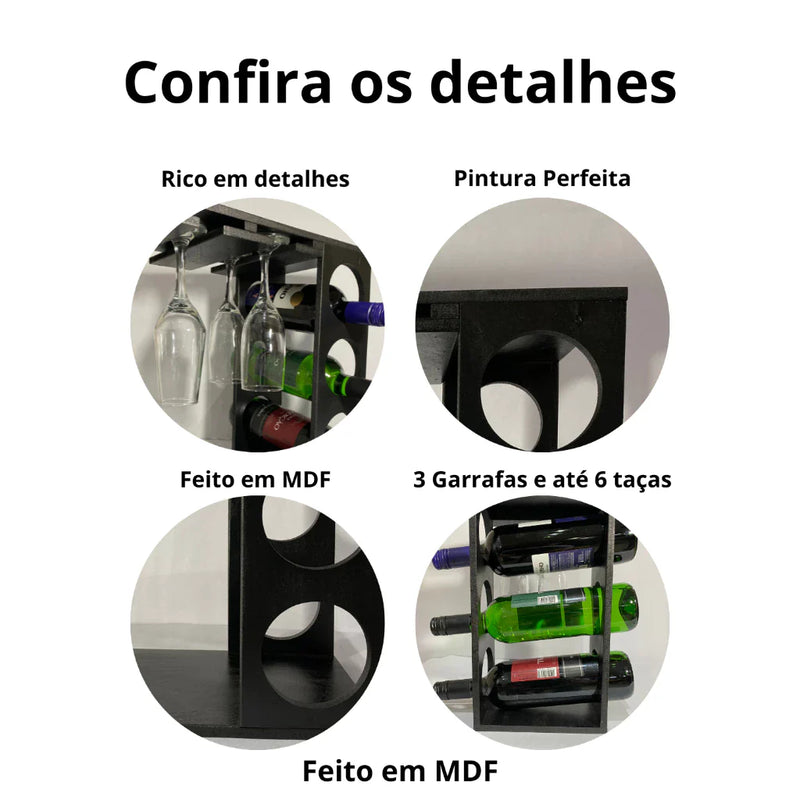 Adega Decoração Rústica de Vinhos e Taças Gourmet
