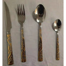 Kit Talheres Faqueiro 24 Peças em Inox com Dourado