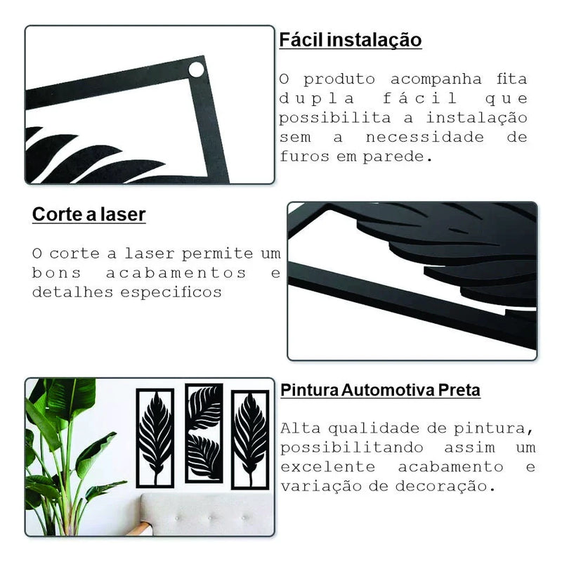 Trio de Folhas Decorativas para Parede