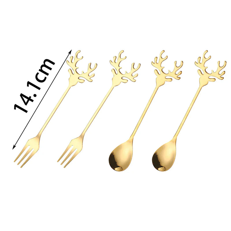 Kit 4 Peças Talheres de Aço Inox Dourado