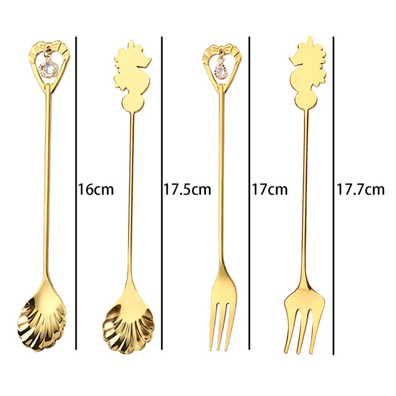 Kit 4 Peças Talheres de Aço Inox Dourado