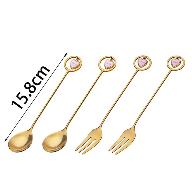 Kit 4 Peças Talheres de Aço Inox Dourado